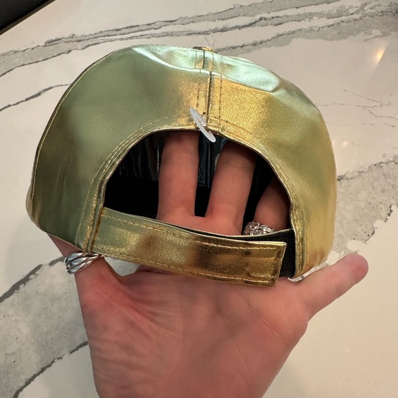 Gold faux leather rhinestone brim baseball cap, NWOT - Picture 3 of 4